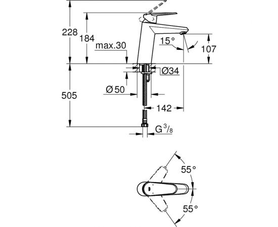 Однорычажный смеситель для раковины Grohe Eurodisc Cosmopolitan со средним изливом 23449002 – изображение 2