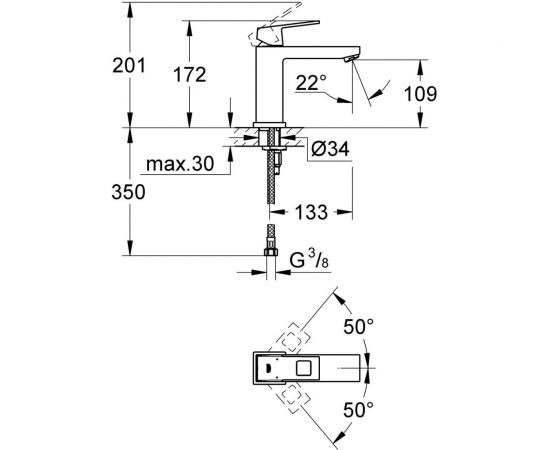 Смеситель для раковины Grohe Eurocube однорычажный, со средним изливом, гладкий корпус 23446000 – изображение 2