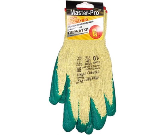 Рабочие перчатки Master-Pro® ТОРРО ГРИН, 10 пар, х/б, с рельефным латексным покрытием 6410-CL-20 – изображение 3