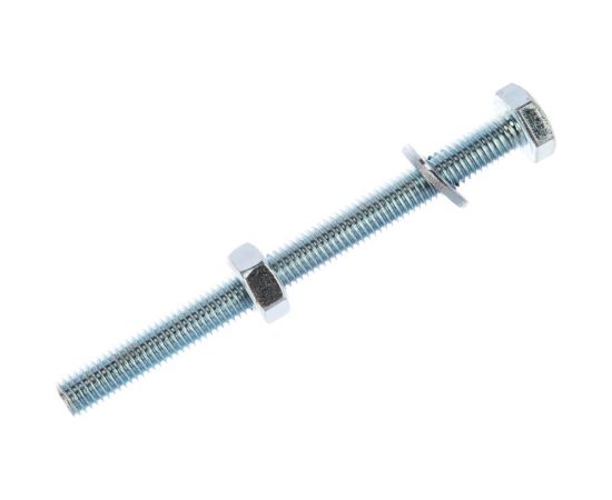 Болт Tech-Krep DIN933 с шестигранной головкой, оцинкованный М10х120 + гайка + шайба 2 шт - пакет 136918 – изображение 3