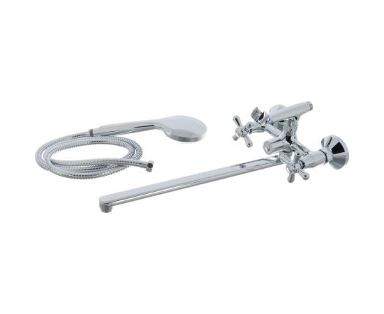 Смеситель для ванны Haiba латунный, с длинным поворотным изливом 37 см и душевой лейкой, хром HB2225 – изображение 4