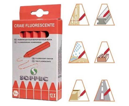 Флуоресцентный, восковой строительный, универсальный мелок CF, красный Soppec 421113 