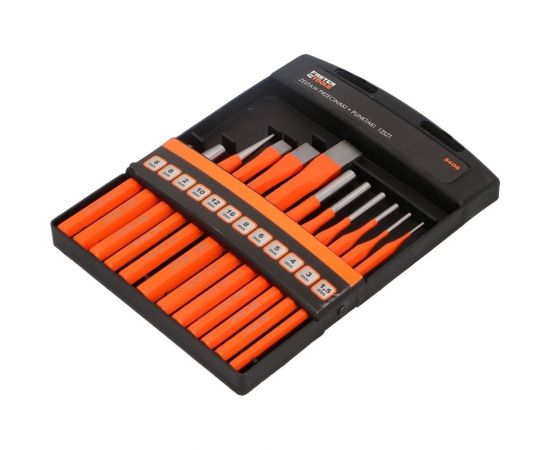 Набор выколоток, зубил, кернеров FASTER TOOLS 12 штук, в боксе 3405 
