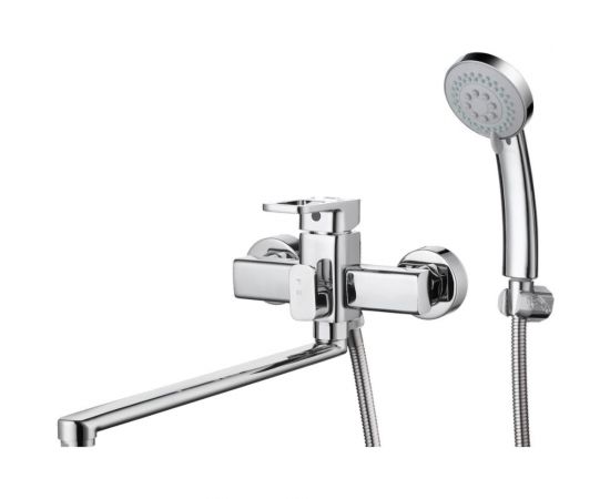 Смеситель для ванны и душа G-lauf с поворотныи изливом 35 см и душевой лейкой, сатин GOR7-A058 