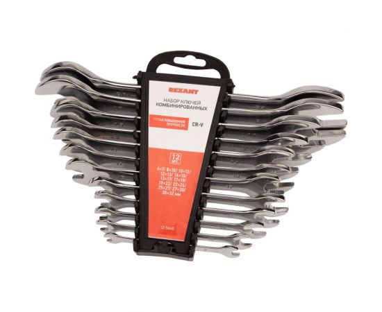 Набор рожковых ключей REXANT 6-32 мм 12 шт, CrV, полированный хром 12-5845 – изображение 3