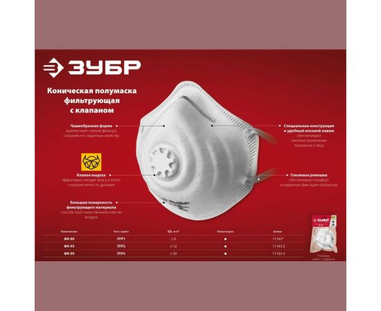 Коническая фильтрующая полумаска ЗУБР ФК-99 FFP3 с клапаном 11163-3 – изображение 3