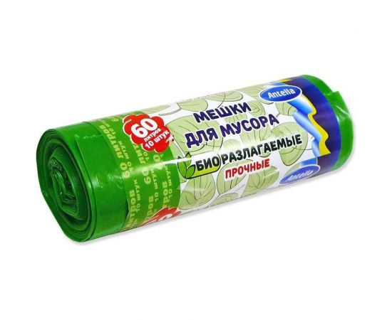 Мешки для мусора ПРОЧНЫЕ 60 л, 10 шт, bio-LDPE, 26 мкм, биоразлагаемые ANTELLA 25310 