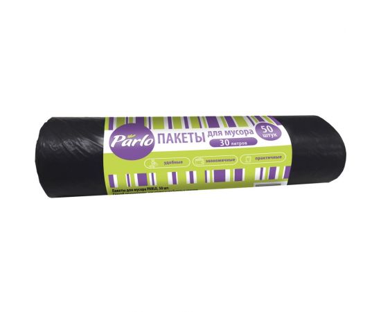Пакеты в рулоне для мусора 30 л, 50 шт, черные, 6 мкм Parlo 236534 