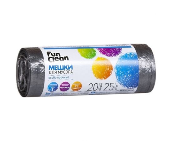 Мешки для мусора ""Особо прочные"" 20 л, 25 шт, черные, ролик Fun Clean 6405 
