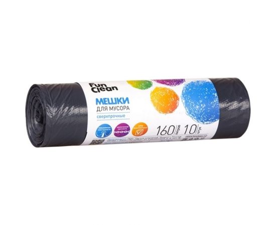 Мешки для мусора ""Сверхпрочные"" 160 л, 10 шт, черные, ролик Fun Clean 6448 