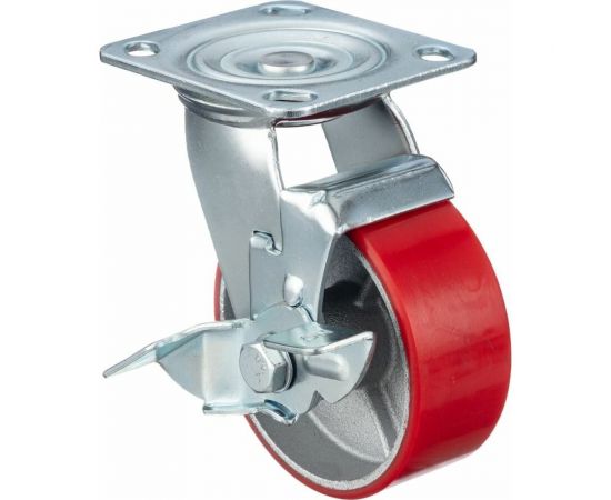 Колесо поворотное с тормозом (125 мм; игольчатый подшипник; грузоподъемность 250 кг; чугун; полиуретан) СТЕЛЛА-ТЕХНИК N29125CPUB1 