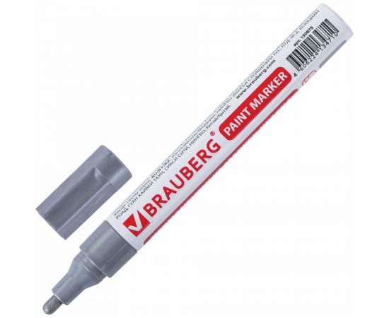 Лаковый маркер-краска 2-4 мм, серебряный, нитро-основа, алюминиевый корпус BRAUBERG 150875 