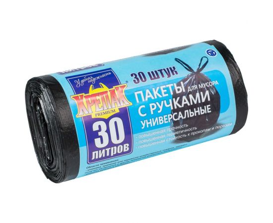 Мешки для мусора с ручками в рулоне 30 л, 30 шт Крепак 10283 