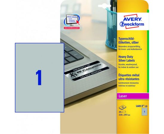 Самоклеящиеся этикетки Avery Zweckform серебристые полиэстер 210x297 мм 20 шт. L6013-20 – изображение 2