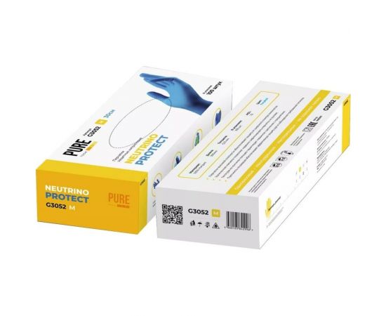Нитриловые перчатки c текстурированными пальцами Puretech Neutrino Protect 30см, M, голубые, 50пар G3052 – изображение 2