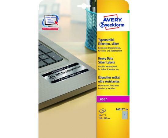 Самоклеящиеся этикетки Avery Zweckform серебристые полиэстер 210x297 мм 20 шт. L6013-20 – изображение 3