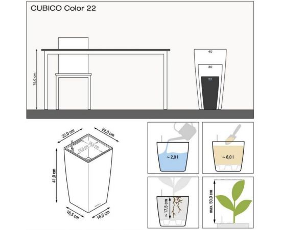 Кашпо Lechuza Cubico Color Complete Белый 22x22xH41 см 13160 – изображение 5