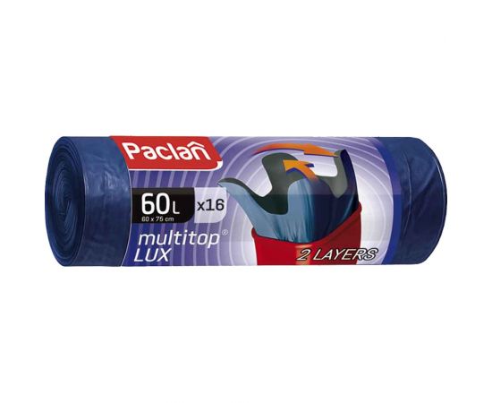 Мешки для мусора с ушками Multitop Lux (16 шт; 60x75 см; 60 л; ПВД; 30 мкм; синие) Paclan 606330 