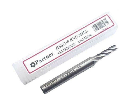 Фреза концевая Серия 302 (4х12х55 мм; HSSЕ; 4-х перая; хв-к 6 мм) Partner 302040 – изображение 2