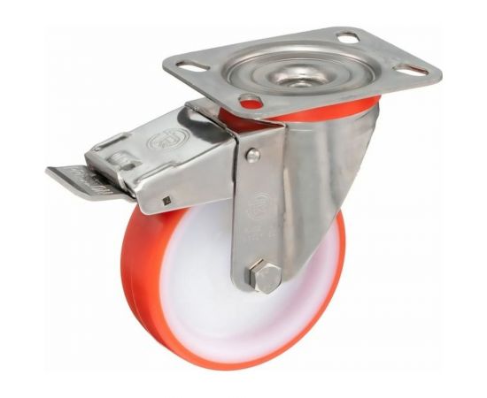 Колесо с нержавеющей вращающейся опорой, пластиной крепления и передним тормозом (100 мм; 170 кг; INOX) Tellure rota 606702 – изображение 6