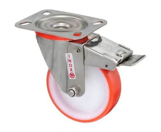 Колесо с нержавеющей вращающейся опорой, пластиной крепления и передним тормозом (100 мм; 170 кг; INOX) Tellure rota 606702 – изображение 7