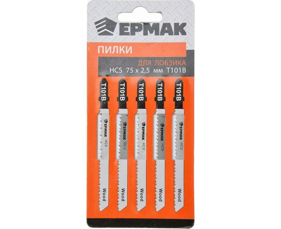 Пилки для электролобзика (5 шт; HCS EU 75x2.5 мм; T-101В; по дереву/ламинату; точный рез) ЕРМАК 664-313 