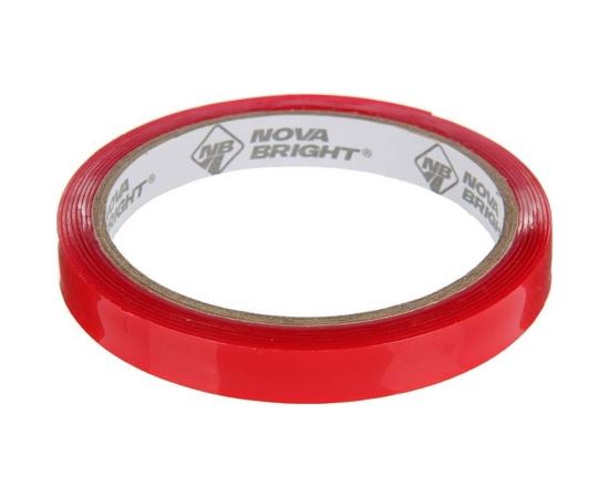 Двухсторонняя клейкая лента Nova Bright fusion красный + прозрачный (акриловая основа), 20 мм х 2 м 46664 