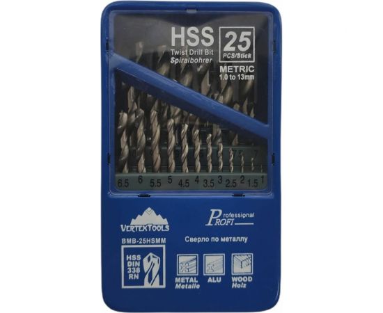Набор сверл HSS 25 шт, 1-13 мм vertextools 0987-25 