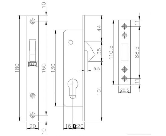 Врезной узкопрофильный цилиндровый замок KALE KILIT 201 (20 мм), никель, 3 ключа 1093 – изображение 2
