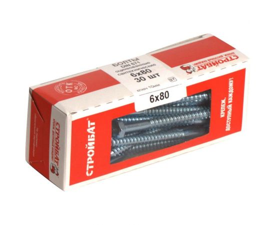 Сантехнический болт Стройбат DIN 571 6x 80 белый цинк 30 шт 010251 – изображение 2