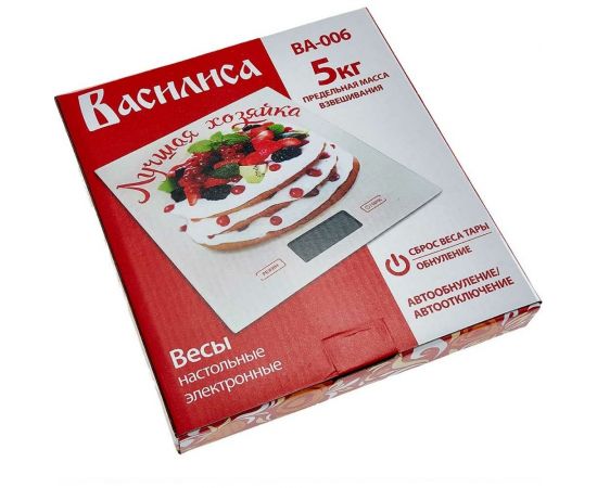 Настольные электронные весы ВАСИЛИСА ВА-006 Лучшая хозяйка : 5 кг, стекло 0R-00001815 – изображение 2