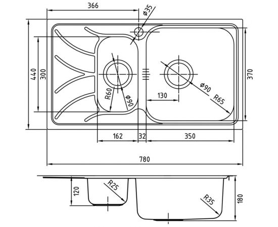 Мойка IDDIS Arro S, нерж. сталь, шелк, 1 1/2, чаша справа, 780*440, ID ARR78SZi77 – изображение 2