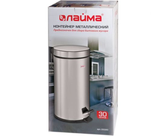 Ведро-контейнер для мусора с педалью ЛАЙМА 30 л, зеркальное, нержавеющая сталь 232263 – изображение 5
