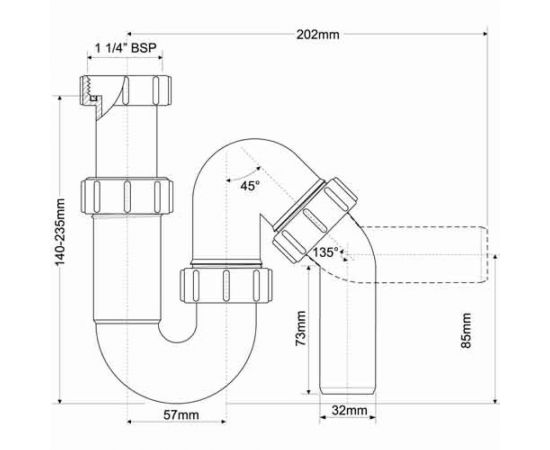Сифон McAlpine без выпуска, d32 трубный (вых. универсальный) MRW5 – изображение 2