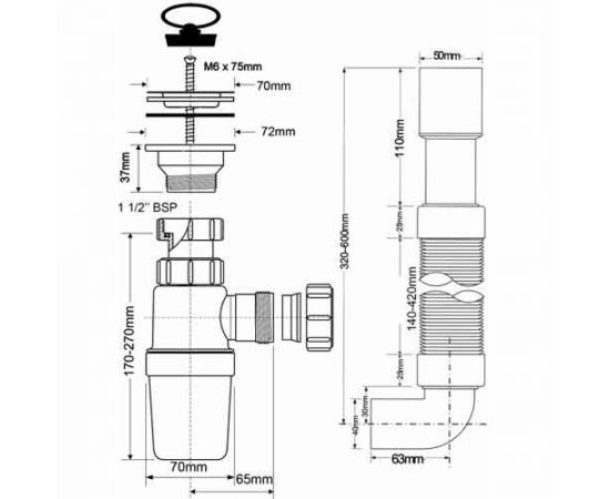 Сифон McAlpine 40-32 с угл. гофрой 40/50, универсальный MRSK9 – изображение 2