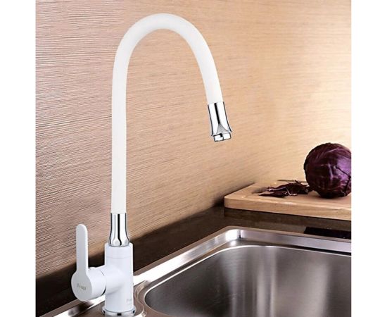 Смеситель для кухни FRAP 35к F4041 гибкий излив, гайка, боковая, белый 537591 – изображение 3