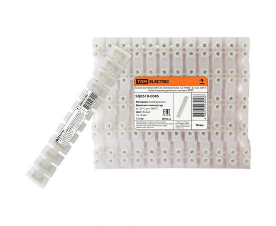 Винтовой зажим TDM ЗВИ-30, полипропилен, 1,5-10мм2, 12пар, 100С, белый SQ0510-0045 