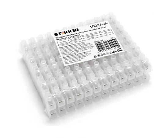 Клеммная винтовая колодка STEKKER, линейка 12 штук,полиэтилен, LD227-3A 39077 