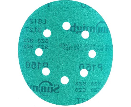 Круг шлифовальный FILM L312TV (100 шт; 125 мм; на липучке; 8 отв; зелёный; P150) SUNMIGHT 53209 