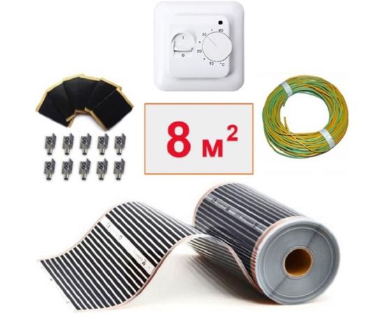 Плёночный электрический тёплый пол ТеплоСофт 8м.кв. с терморегулятором плёнка 8м.кв. 