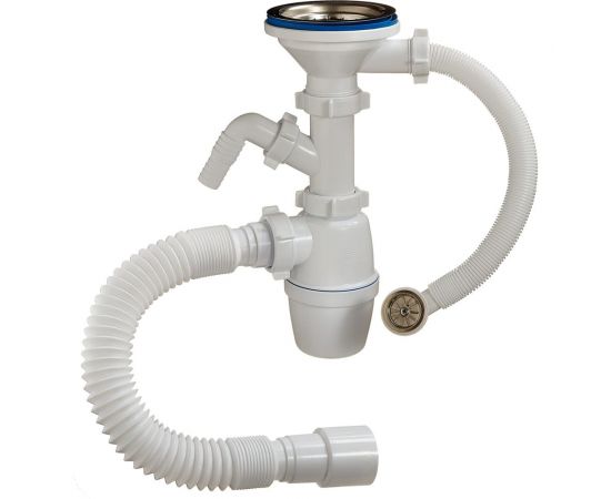 Бутылочный сифон ORIO 3 1/2 40 для керамической мойки, с отводом, с круглым переливом, гибкой трубой 40-40/50 А-5011 