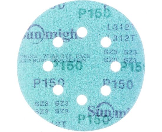 Круг шлифовальный FILM L312TV (100 шт; 125 мм; на липучке; 8 отв; зелёный; P150) SUNMIGHT 53209 – изображение 2