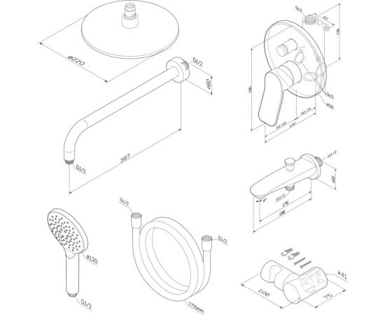 Набор: смеситель для ванны/душа AM.PM, X-Joy верхний душ, с держателем, душевой набор, излив FB85A10020 – изображение 2