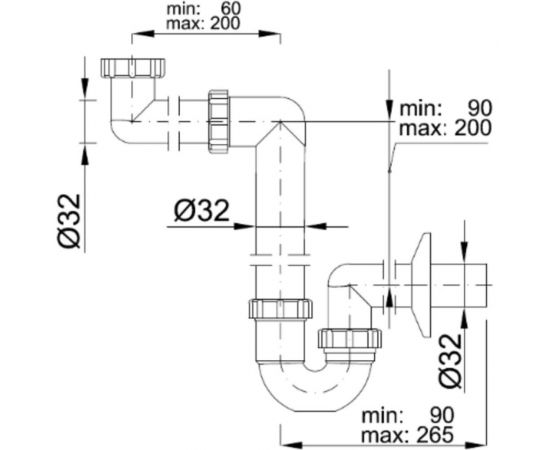 Сифон STYRON малогабаритный, трубчатый без водослива с подводкой 32 мм STY-641-32-2 – изображение 2