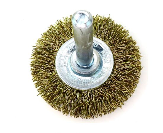 Щетка дисковая для дрели 40x6 мм, хв-к 6 мм, проволока гофр. латунир-я сталь 0.30 мм SIT 0886 – изображение 4