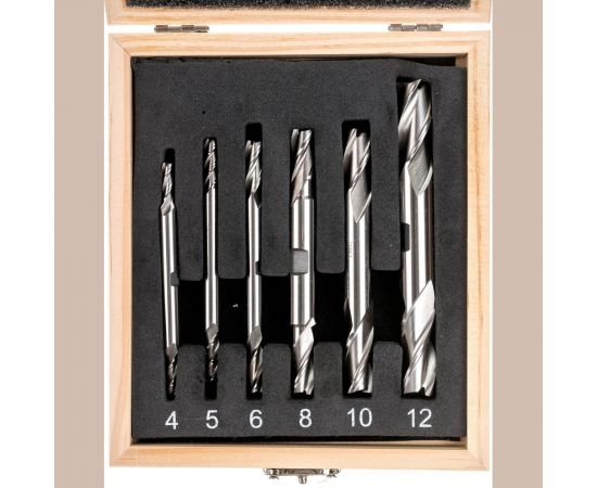 Набор фрез концевых 2-х сторонних по металлу из 6 шт, 4,5,6,8,10,12 мм, Z=3, Р18 CNIC 53665 