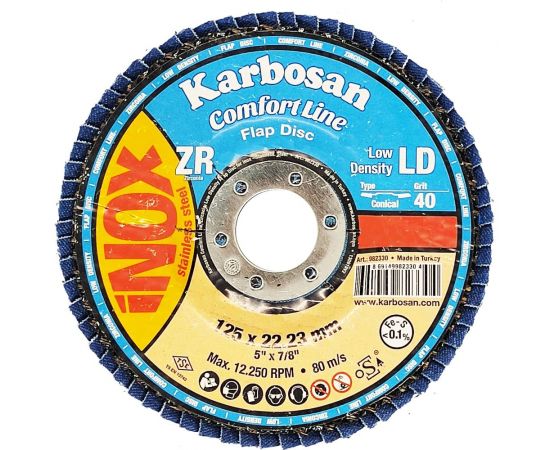 Диск лепестковый по нержавеющей стали Flap 125x22 мм, Р40 Karbosan 82330 