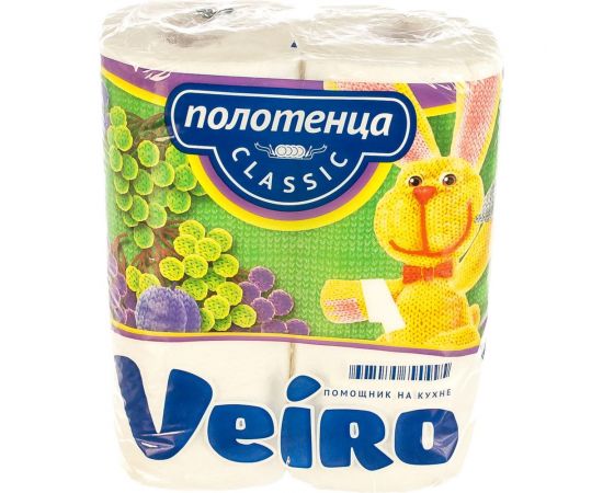 Полотенца бумажные бытовые VEIRO спайка 2 шт, 2-х слойные, белые 5п22 123212 
