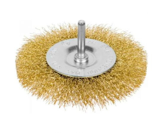 Щетка-крацовка дисковая со шпилькой, витая латунированная проволока, 100 мм GROSSMEISTER 021118003 
