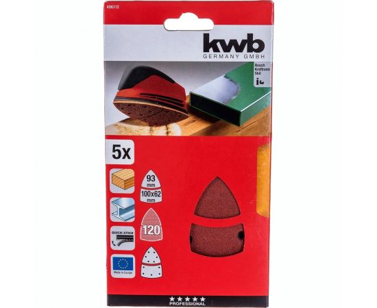 Шлифлист для дельташлифмашины 100x62,93 мм, К 120 5 шт KWB 496112 